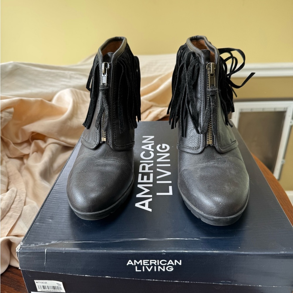 American Living Black Ankle Boots with Fringe